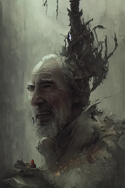 Prompt: christopher lee, evil sorcerer, lord of the rings, tattoo, decorated ornaments by carl spitzweg, ismail inceoglu, vdragan bibin, hans thoma, greg rutkowski, alexandros pyromallis, perfect face, fine details, realistic shaded