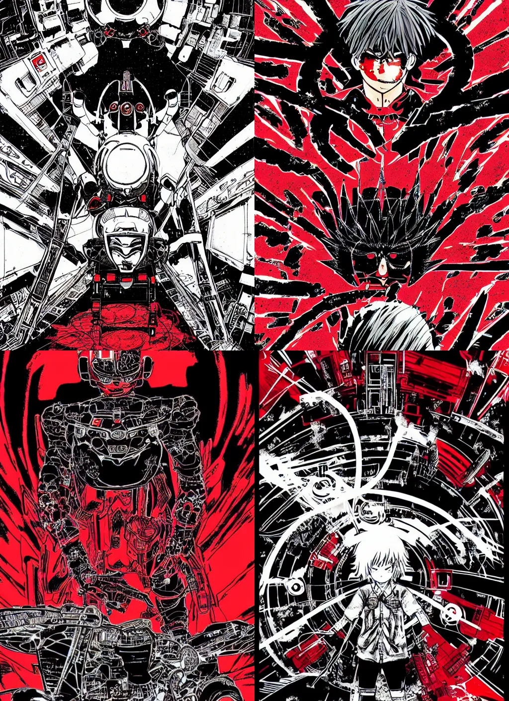 Prompt: A quantum machine. manga akira comic style. sci-fi. detailed. high quality. intricate. black and red color scheme.