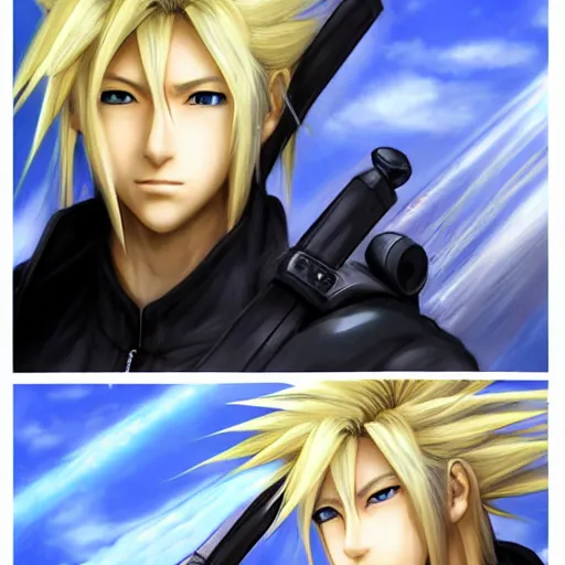 Image similar to An anime portrait of a cloud strife from ff7, by Stanley Artgerm Lau, tranding on artstation