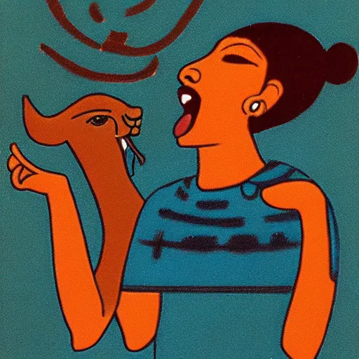 Image similar to egptian heiroglyphics depicting a woman screaming at a cat, high quality photograph, kodachrome film, 1 9 8 9