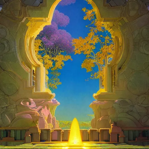 Image similar to a portal to another world glowing!!! with colorful kaleidoscopic light magic. detailed. rule of thirds. intricate. sharp focus. wide angle. unreal engine 8 k. painting by maxfield parrish. wlop. greg rutkowski.