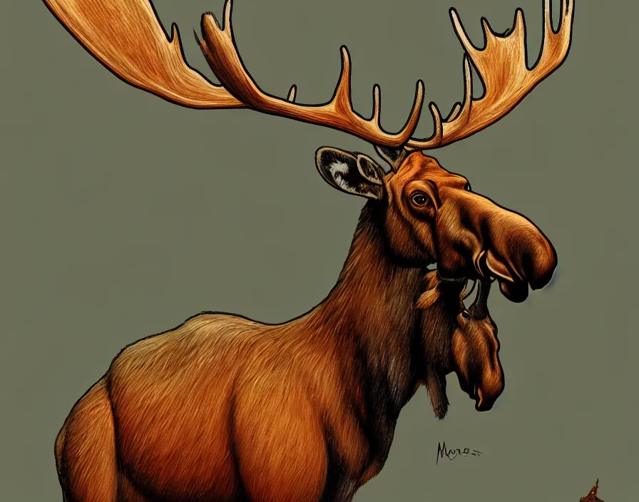 Prompt: moose by dali, digital painting, trending on artstation, sharp focus, illustration