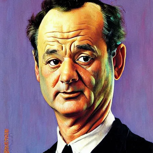 Prompt: Bill Murray portrait painted by Norman Rockwell