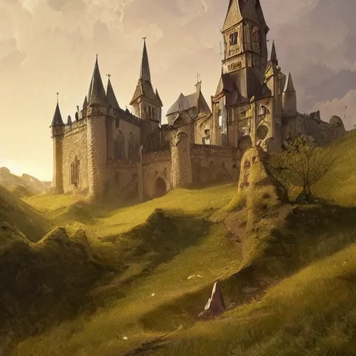 Prompt: medieval gothic city with castle on top of the hill, grass, symetrical, very detailed, beautiful, intricate, cinematic, artstation, william bouguereau, alphonse mucha, greg rutkowski, highly detailed 4 k art, sharp focus, smooth, hd