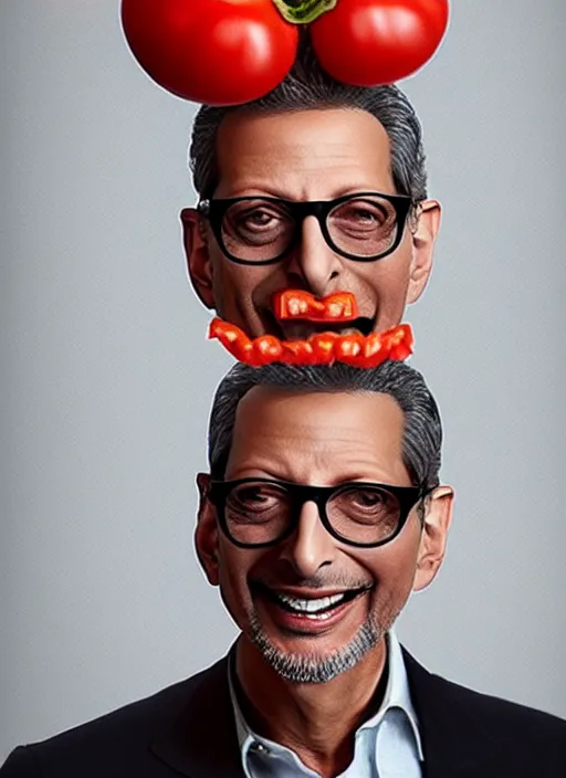 Image similar to jeff goldblum in a tomato outfit