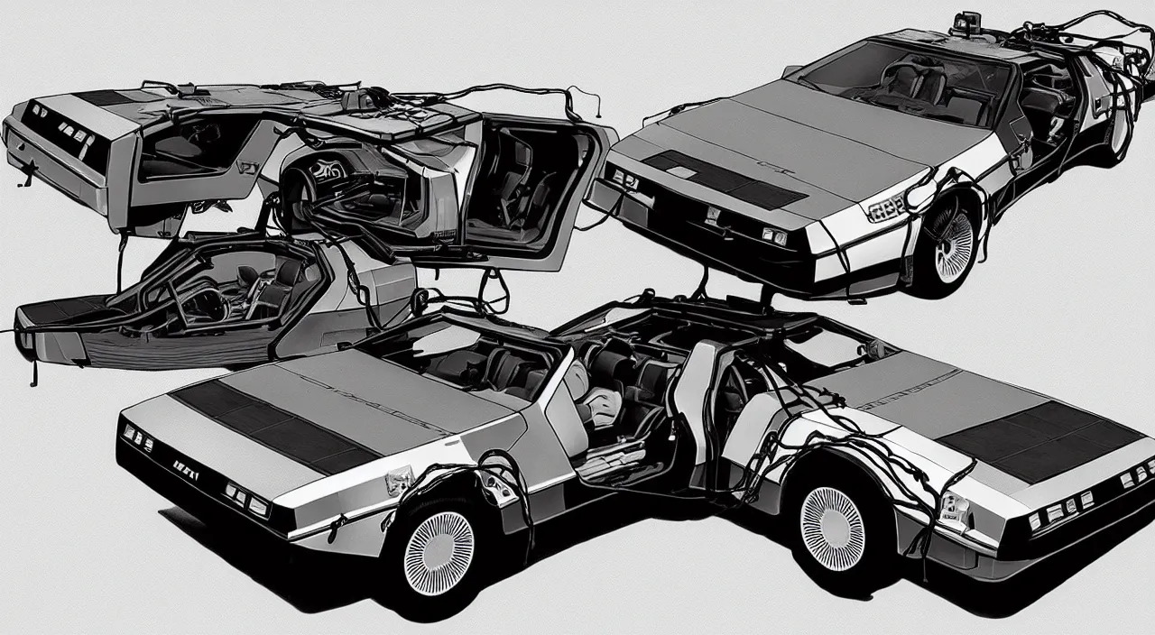 Prompt: back to the future delorean, concept design by scott robertson