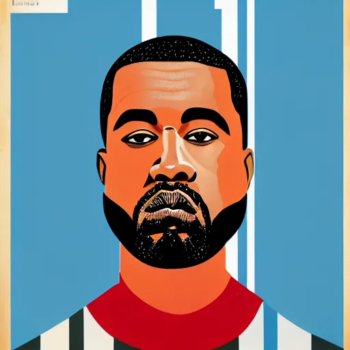 Image similar to Russian Propaganda Soviet illustrated poster of Kanye West as President standing in front of a USA America flag