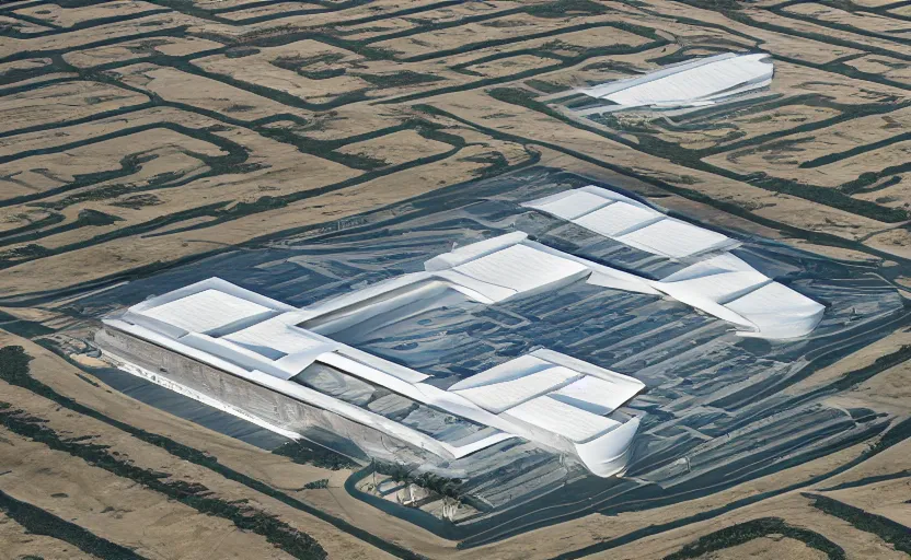 Prompt: parametric structure, medical complex, in the desert beside the gulf, view from above, design by toyo ito, dezeen, architectural photography