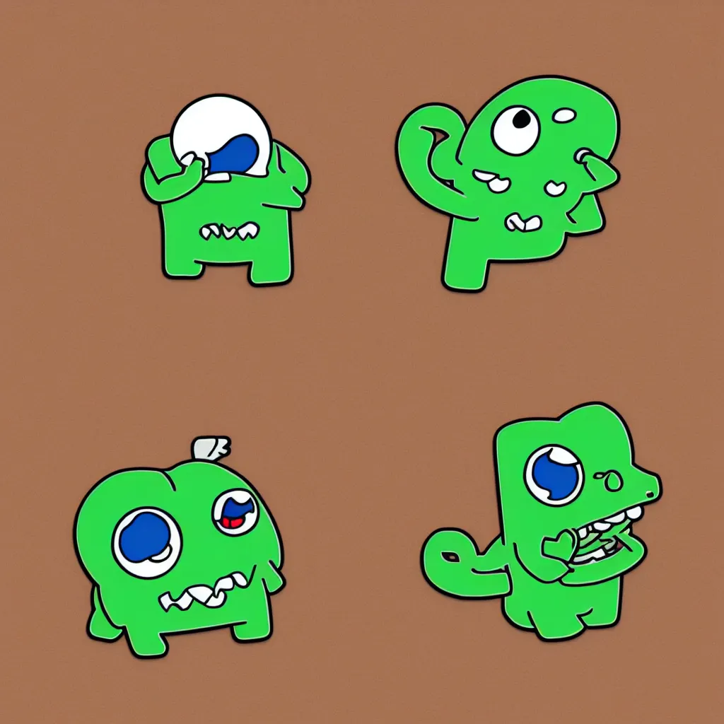 Prompt: a retro minimalistic cute om nom enamel pin, hd, concept art