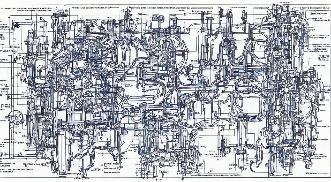 Image similar to blueprint schematics for the engine of a functioning time machine