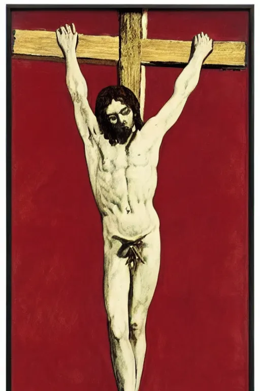 Image similar to jesus christ crucified painted by cy twombly and andy warhol