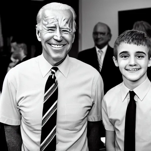 Image similar to A photo of joe biden teams up with a teenage joe biden, perfect faces, 50 mm, award winning photography