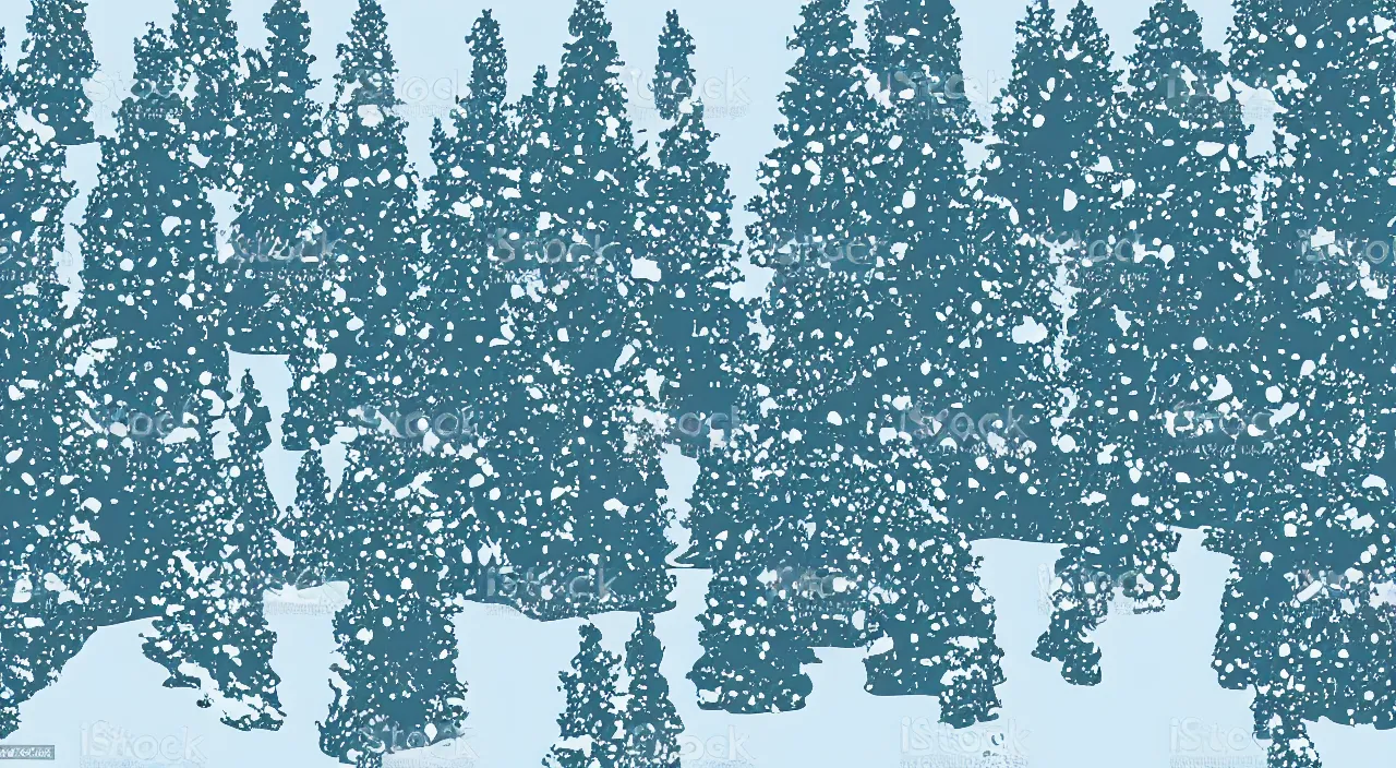 Image similar to simple pretty vector art of a snowy forest with a mountain in the background, 4 k,