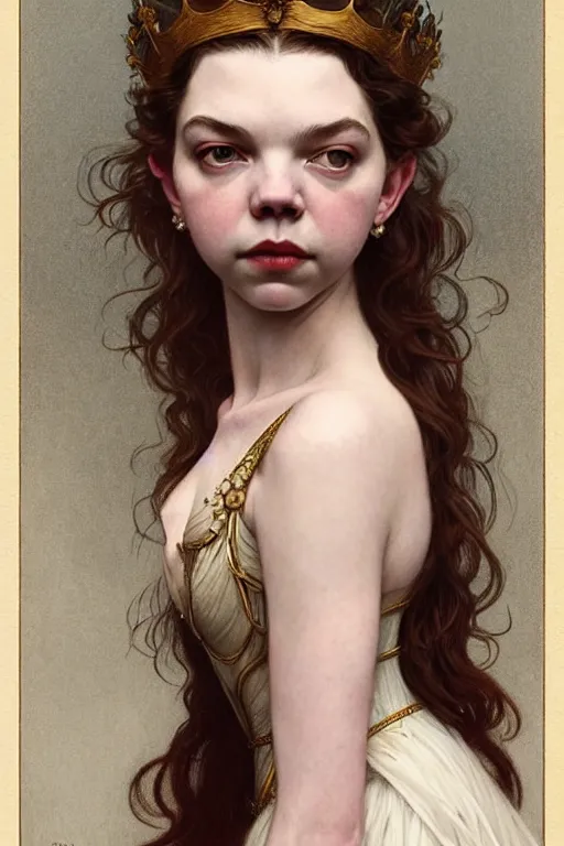 Image similar to queen's gambit!!, beth harmon!! anya taylor - joy!! perfect face!!, fantasy, intricate, elegant, highly detailed, photorealistic, artstation, concept art, smooth, sharp focus, art by john collier and albert aublet and krenz cushart and artem demura and alphonse mucha