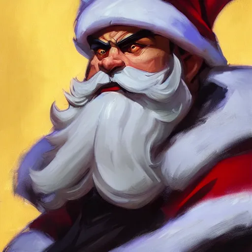 Prompt: greg manchess portrait painting of armored santa claus as overwatch character, medium shot, asymmetrical, profile picture, organic painting, sunny day, matte painting, bold shapes, hard edges, street art, trending on artstation, by huang guangjian and gil elvgren and sachin teng