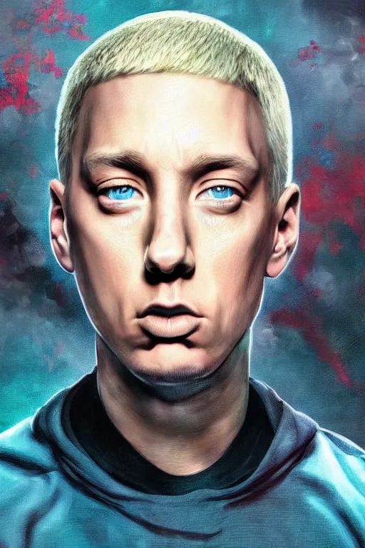 Image similar to eminem is programmer and not a rapper, realistic, art by jacqueline e, color by tafy laplanche, background by bo feng lin