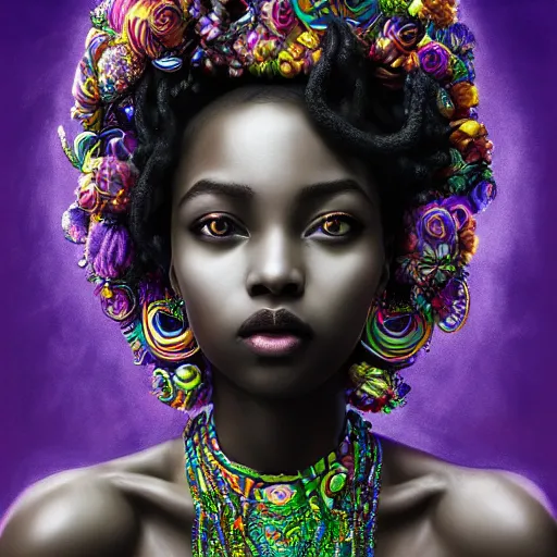 Prompt: the portrait of the absurdly beautiful, graceful, elegant, gorgeous, sensual young black girl goddess made of rainbow soul spirit, an ultrafine hyperdetailed photograph by kim jung gi, irakli nadar, intricate linework, illuminating bright colors, octopath traveler, final fantasy, unreal engine 5 highly rendered, global illumination, radiant light, intricate environment