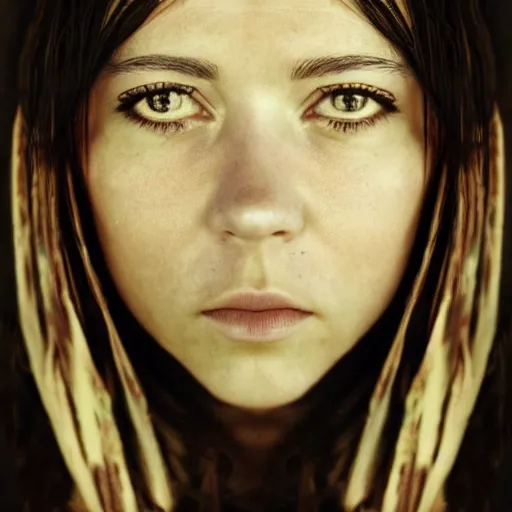 Image similar to a masterpiece portrait photo of a beautiful young woman who looks like a native american mary elizabeth winstead, symmetrical face