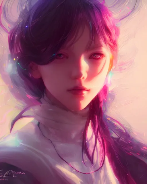 Image similar to portrait of cute girl, beautiful, fantasy, colorful, cinematic lighting, artstation, trending, highly detailed, focus, smooth, by hirohiko araki and yoshitaka amano