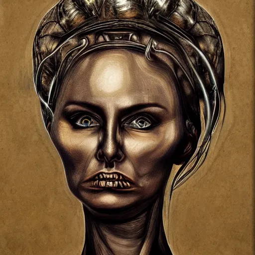 Prompt: portrait of a beautiful woman in the style of H.R. Giger