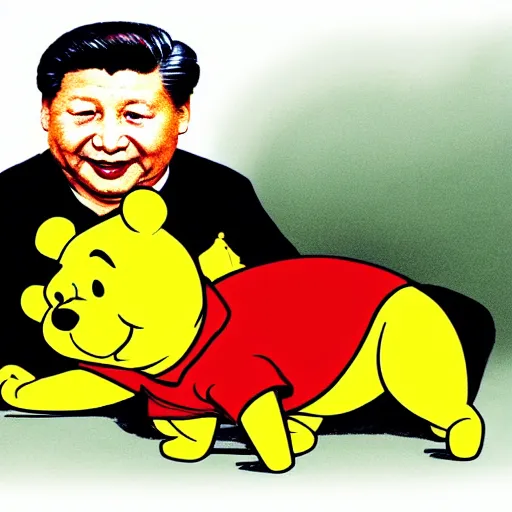 Image similar to drawing of xi jinping with the body of winnie the pooh and the head of xi jinping