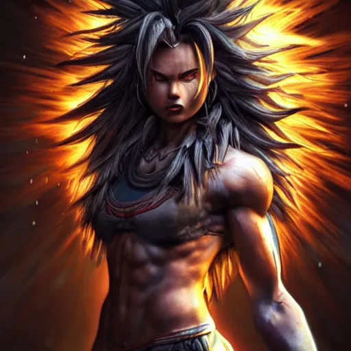 Image similar to warrior girl, muscular girl, wild spiky black saiyan hair, long spiky hair, electrified hair, insane hair, electrical aura, high voltage, ultra realistic, intricate details, highly detailed, subsurface scattering, photorealistic, octane render, 8 k, art by artgerm, greg rutkowski, magali villeneuve, alphonse mucha