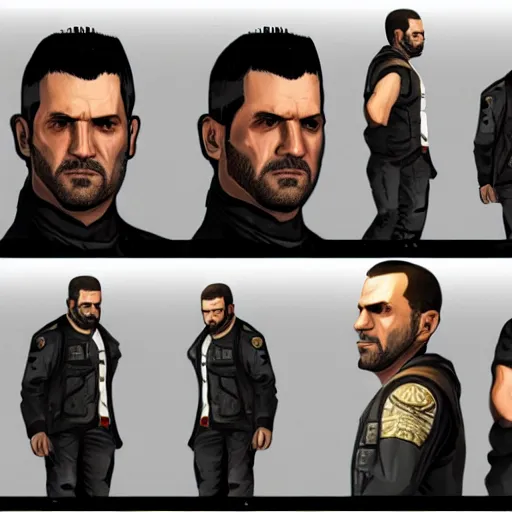 Prompt: Adam Jensen in GTA 5, videogame concept art