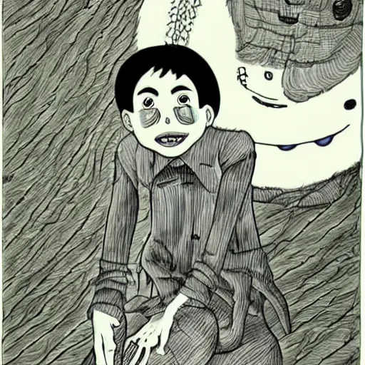 Image similar to Children's cartoon but its incredibly scary, meant to traumatize them, Junji Ito and Laurie Lipton