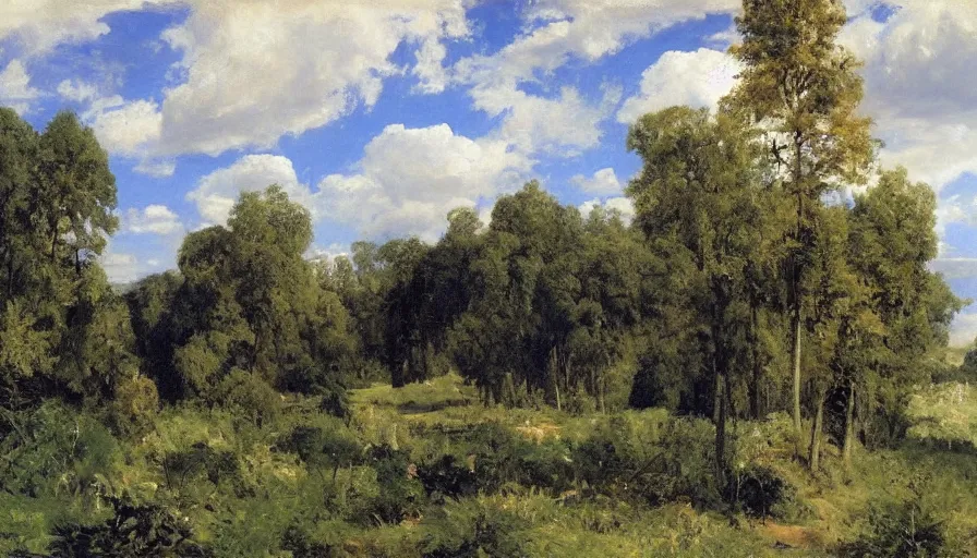 Prompt: a beautiful blue sky with white fluffy clouds by eugene von guerard, ivan shishkin, john singer sargent