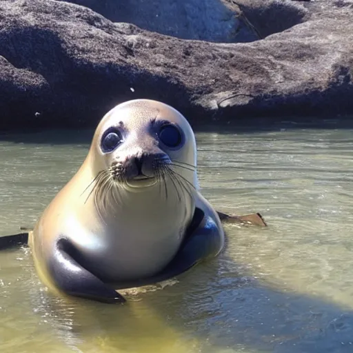 Prompt: happy baby seal kayaking