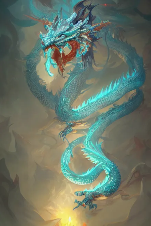 Prompt: cyan chinese dragon fantasy, intricate, elegant, highly detailed, digital painting, artstation, concept art, matte, sharp focus, illustration by peter mohrbacher greg rutkowski john howe zhang yu