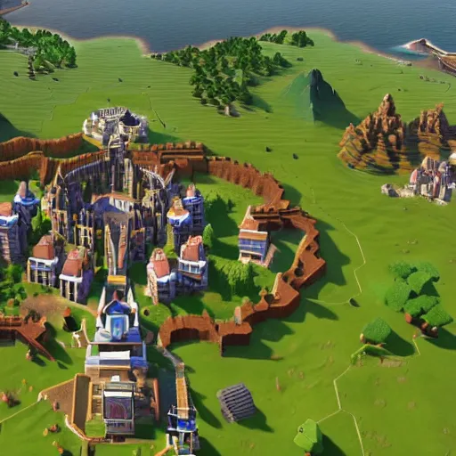 Prompt: civilization 6 video game, Minecraft, map