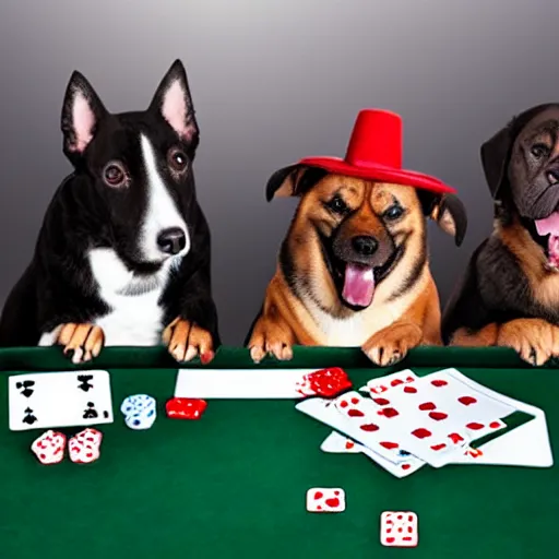 Image similar to Dogs playing poker wearing funny hats