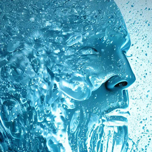 Prompt: minimalist logo icon of a human head made of water, ray tracing, realistic water splashes, sharp focus, 8 k resolution