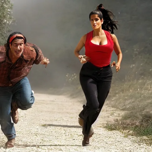 Image similar to salma hayek running from the border full of beans