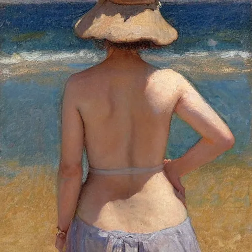 Image similar to woman with baseball cap, back view, summer dress, by paul chabas