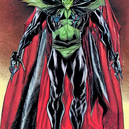 Image similar to David Tennant as spawn, full view, centered, concept art, illustration by  John Romita Jr.