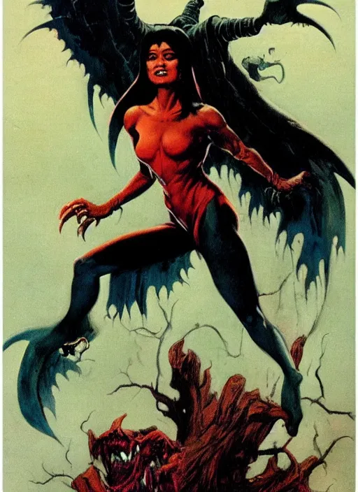 Prompt: manananggal, filipino vampire, strong line, deep color, beautiful! coherent! by frank frazetta, high contrast