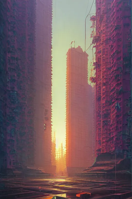 Image similar to downtown hong kong in a redwood solar punk vision, oil on canvas by klaus burgle, simon stalenhag, ultra - realistic 3 d depth shading