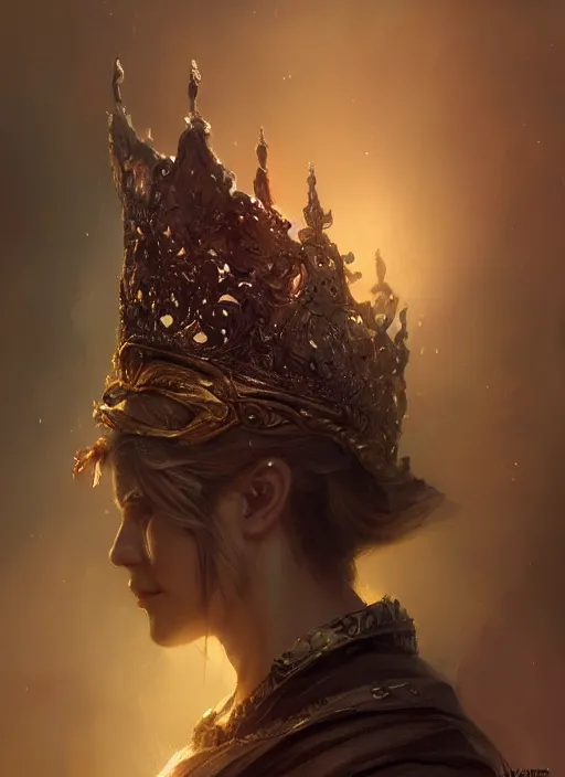 Image similar to side profile of a cat wearing a crown and royal cloak, fantasy, digital painting, volumetric light, intricate, sharp, focus, bloom, illustration, highly detailed, concept art, matte, ruan jia, randy vargas, greg rutkowski