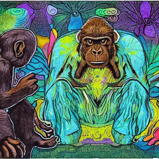 Image similar to stoned ape theory, psilocybin mushrooms, abstract, evolution