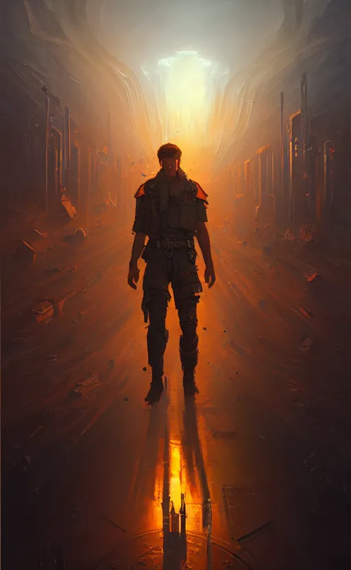 Prompt: cop of apocalypse from the disco elysium, concept art by aleksander rostov, oil painting, large strokes, artstation trending, symmetry, awesome exposition, very detailed, highly accurate, intricate, professional lighting diffracted lightrays, 8 k, sense of awe, gamers magazine cover