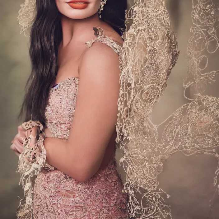 Prompt: portrait of margot robbie combined with demi rose wearing kebaya, by charlotte grimm, natural light, detailed face, canon eos c 3 0 0, ƒ 1. 8, 3 5 mm, 8 k, medium - format print