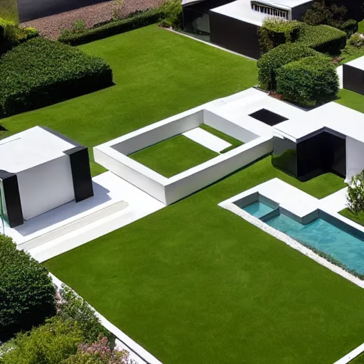 Image similar to square shaped modern mansion with a courtyard in the middle