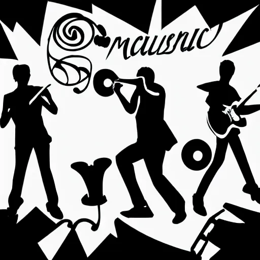 Image similar to a one - band - one - sound, svg sticker, vector art, silhouette of band making music together