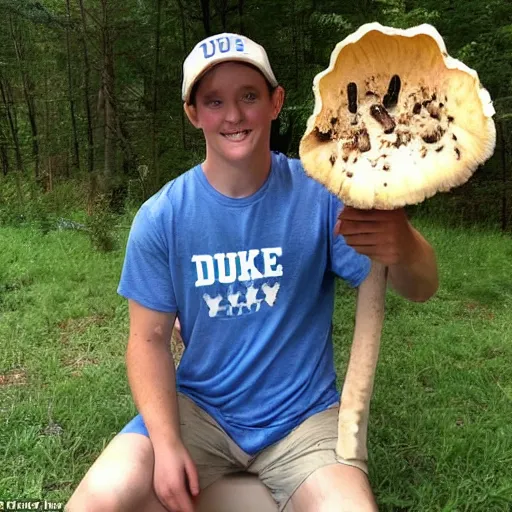 Prompt: Duke Newcomb eating a mushroom and starting to think he doubled in size