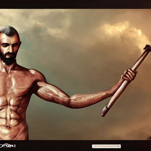 Image similar to gandi hit with hammer a policeman, detailed body, realistic body proportions, unreal engine, by popular digital artist, digital, artstation, detailed body, heavenly atmosphere, digital art, overdetailed art, trending on artstation, cgstudio, the most beautiful image ever created, dramatic, award winning artwork, beautiful scenery