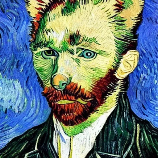 Image similar to retarded wolf portrait, van gogh