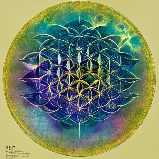 Image similar to Psychedelic visions of the flower of life by Stanley Artgerm Lau, Ruan Jia and Fenghua Zhong