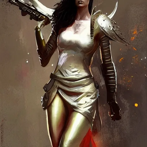 Prompt: angel in plastic armor, high fashion, pretty face, well built, art by greg rutkowski